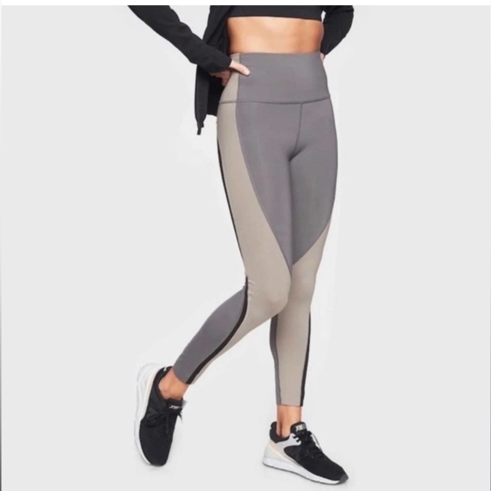 Athleta Spar Gray Colorblock High Rise 7/8 Tight Leggings Size Small